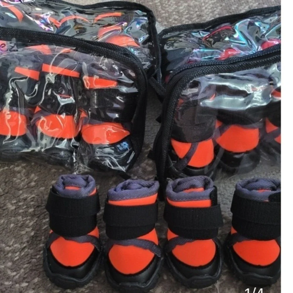 Red and Black Protective Dog Booties Secure Fit Outdoor Paw Shoes Size 1